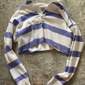 Abercrombie and Fitch cropped blue and white striped long sleeve